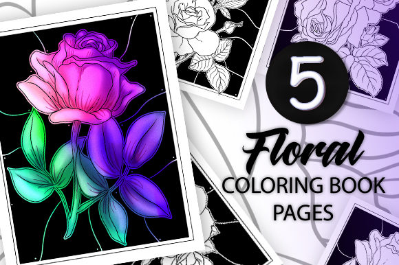Download 5 Floral Coloring Book Pages - Book Collection