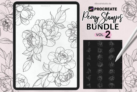 Download Procreate - Peony Tattoo Stamps VOL. 2 - Premium Resources